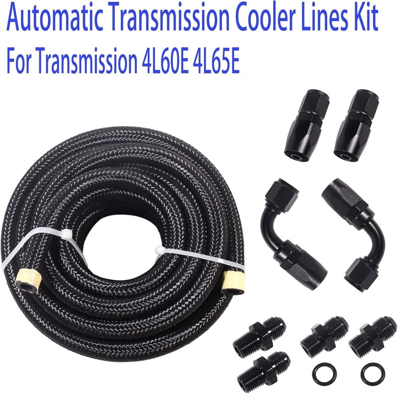 JSDAN Store 6AN Fuel Line Kit 15FT 4L60E 4L65E CPE Fuel Hose, Stainless Steel 6AN Nylon Braided Fuel Line Hose Fitting Transmission for land vehicles Oil Cooler Line Hose with 6AN 90 degree&Straight Hose Ends - Image 2
